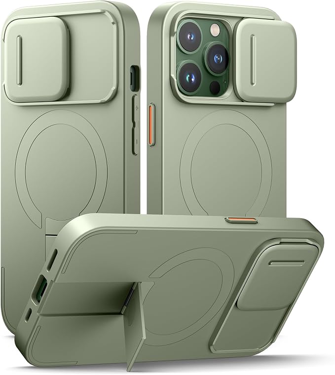 SURITCH for iPhone 13 Pro Case with Magnetic Camera Slide Cover and Adjustable Kickstand, Compatible with MagSafe, Shockproof Bumper Case Slim Protective Cover for iPhone 13 Pro 6.1 Inch, Green by SURITCH