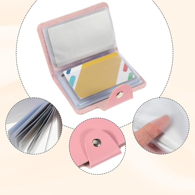 Leather Credit Card Organizer, Slim Business Credit Card Book, 24 Small Cells for Memory Cards, RFID Case Wallet, Pink Wallet Holder for Women, Debit Cards Protector Holder - Image 4