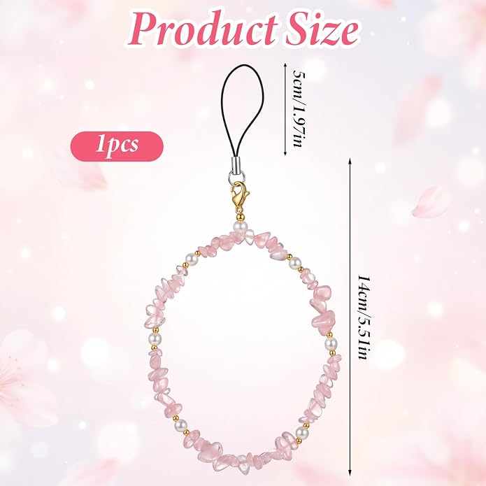 Ouligay Pink Camera Wrist Strap Cute Natural Gemstone Phone Chain Lanyard | Beaded Wrist Strap for Bag Case Bags Pendants Decor Chains Small Gifts for Woman Girls - Image 2