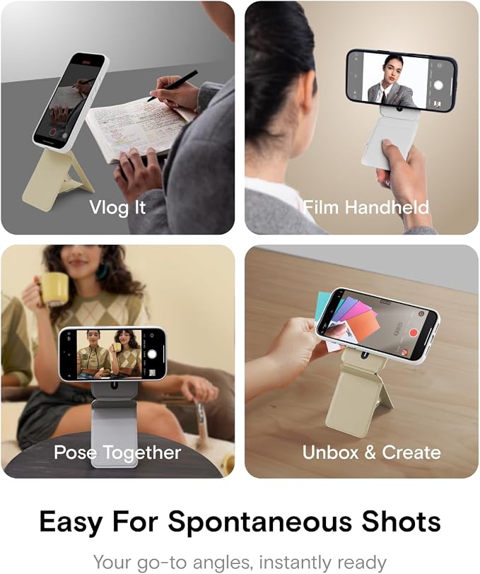 MOFT Phone Tripod Stand, Portable Selfie Stick for iPhone, Mulit-Angle | Pocket Size | Strong Magnets l MOVAS Leather | Magsafe Compatible | Easy to Charge | Stylish |For Content Creators - Image 4