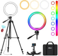 EMART 10'' Ring Light with 55'' Extendable Tripod Stand & Phone Holder | 16 RGB Colors Modes, 10 Dimmable Levels LED Circle Selfie Lights with Wireless Remote for Makeup, Streaming, YouTube, TikTok by EMART