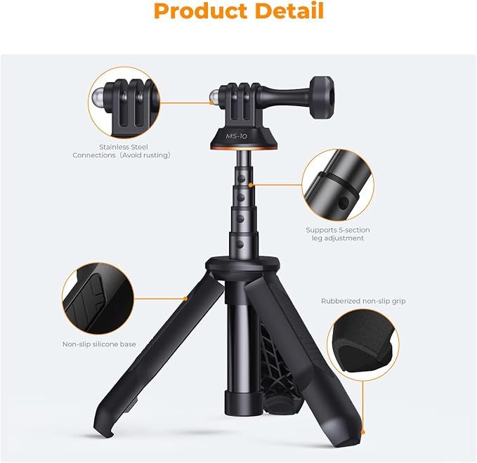 K&F CONCEPT 33.5cm/13.2" Mini Desktop Selfie Stick Tripod | Portable Vlog Handle Grip Action Camera Selfie Stick for GoPro Hero 13/12/11/10/9/8/Max, DJI Osmo Action 6/5/4/3/2/1 MS10 - Image 3