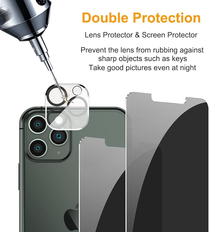 PEHAEL for iPhone 11 Pro Privacy Screen Protector+Camera Lens Protector | 3+3 Pack, Installation kits, Anti-Spy Private, Anti-Scratch, 9H Tempered Glass, Case Friendly, [5.8 inch] - Image 6