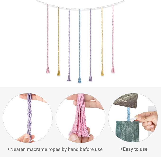Mkono Hanging Photo Display, Boho Macrame Wall Decor with Lights, Multi | 45 Clips, String Lights, Teen Girl Stuff Gifts, Wooden Beads Banner, Pictures Postcards Holder, Bedroom Living Room Dorm - Image 5