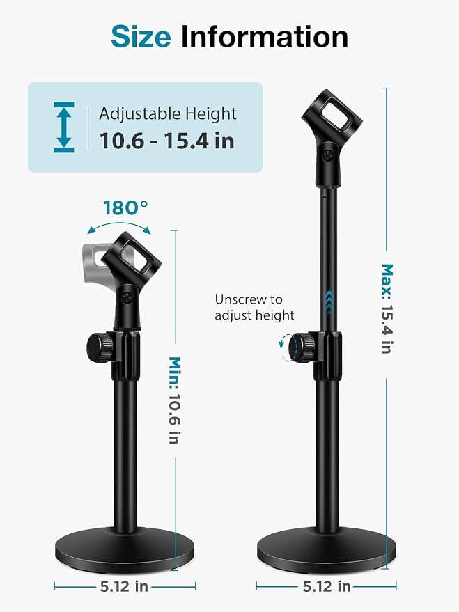 InnoGear 4 Set Desktop Microphone Stand Mic Stand Desk Mount for Fifine | for Shure Blue Yeti, All-Metal Construction, Weighted Iron Base, Height Adjustable, 3.3lb Weight Capacity - Image 2