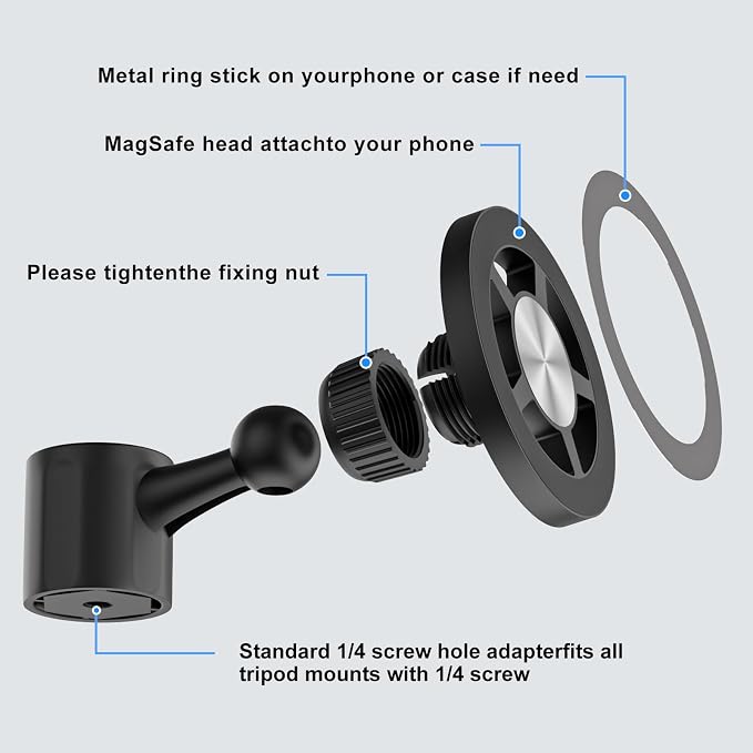 Magnetic Phone Tripod Mount for MagSafe, iPhone Tripod Mount Adapter with 1/4" Screw Hole, Phone Tripod Attachment Compatible with iPhone 17/16/15/14/13/12 . - Image 6