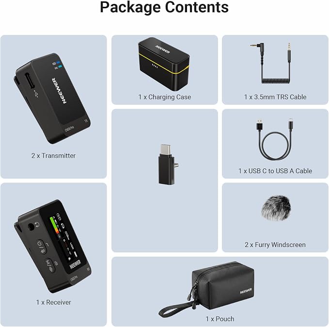 NEEWER CM26 Pro AI Wireless Microphone Compatible with iPhone Android Phone Camera PC, Lavalier Lapel Mic DSP/MCU Noise Cancellation Mute Gain Low Cut 48KHz/24Bit 88dB SNR 50H Battery 100m Range - Image 9