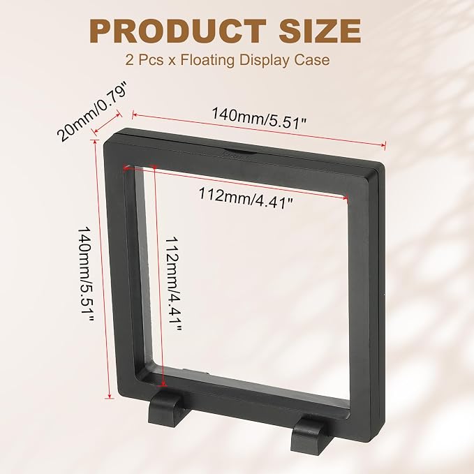 PATIKIL 2Pcs Floating Display Case, 5.5 Inch Jewelry Display Case Stand Challenge Coin Holder Frames Transparent Large Storage Box 3D for Necklace Bracelets Pendants, Black - Image 2