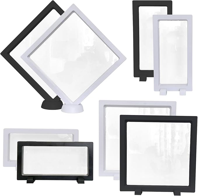 8 Packs 3D Floating Frame Display Case INLAZYTIM Coins Display Holder Stands for Jewelry, 7 Inch Transparent PE Film Jewelry Storage Box with Base for Challenge Coins, AA Medallions by INLAZTIM