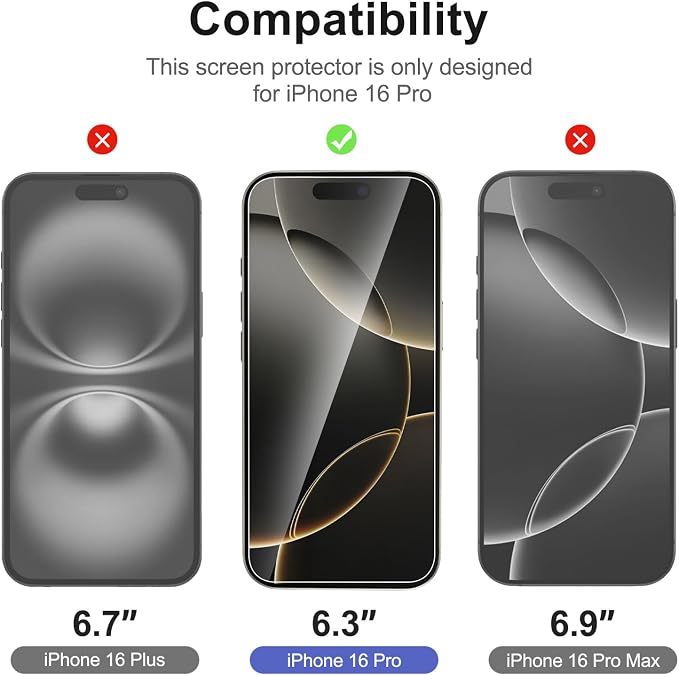 NEW'C 3x for iPhone 16 Pro Screen Protector (6.3 inches)+ 3x Camera Lens Protector, Sensor Protection, Case Friendly Tempered Glass Film + Dust Plug- Easy installation tool include - Image 2
