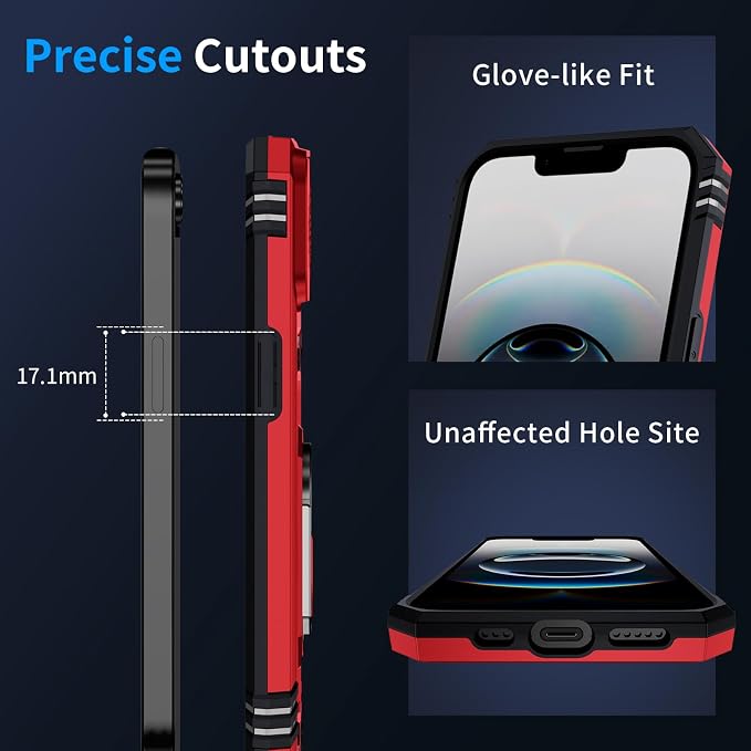 for iPhone 17e Case & iPhone 16e Case with 2X HD Screen Protector & Slide Camera Cover & Rotated Ring Kickstand, Rugged Heavy Duty Protective Phone Case for iPhone 17e/16e 6.1 inch, Red - Image 7