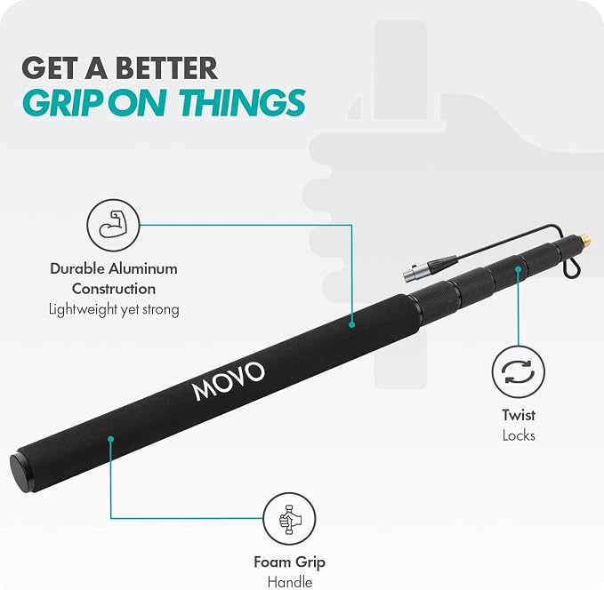 Movo CMP-17C Professional 9.8' Aluminum Boom Pole for Shotgun Microphones with Internal XLR Cable – Compatible with Rode NTG Series, Sennheiser MKE600, Audio-Technica AT875R & More - Image 6