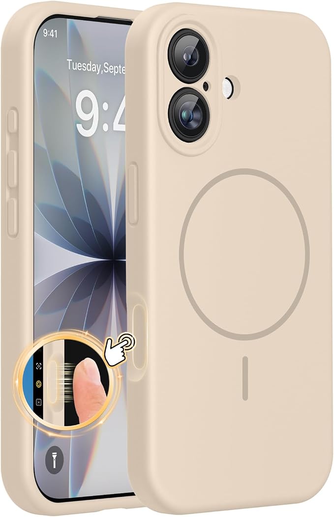 Miracase Silicone & Magnetic for iPhone 17 Case, Sand | Compatible with MagSafe, Silicone Camera Control Cover, Soft Microfiber Lining, Shockproof Drop Protection Phone Case for 17 by Miracase