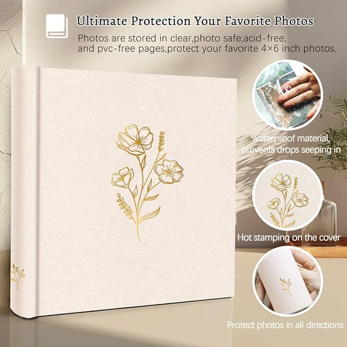 Holoary Photo Album 4x6 200 Photos, 200 Pockets 4”x6” Picture Album, Linen Fabric Cover Big Picture Book for Photos with Writing Area, 4x6 Photo Albums for Family Weddings Travel Memories(Beige) - Image 4