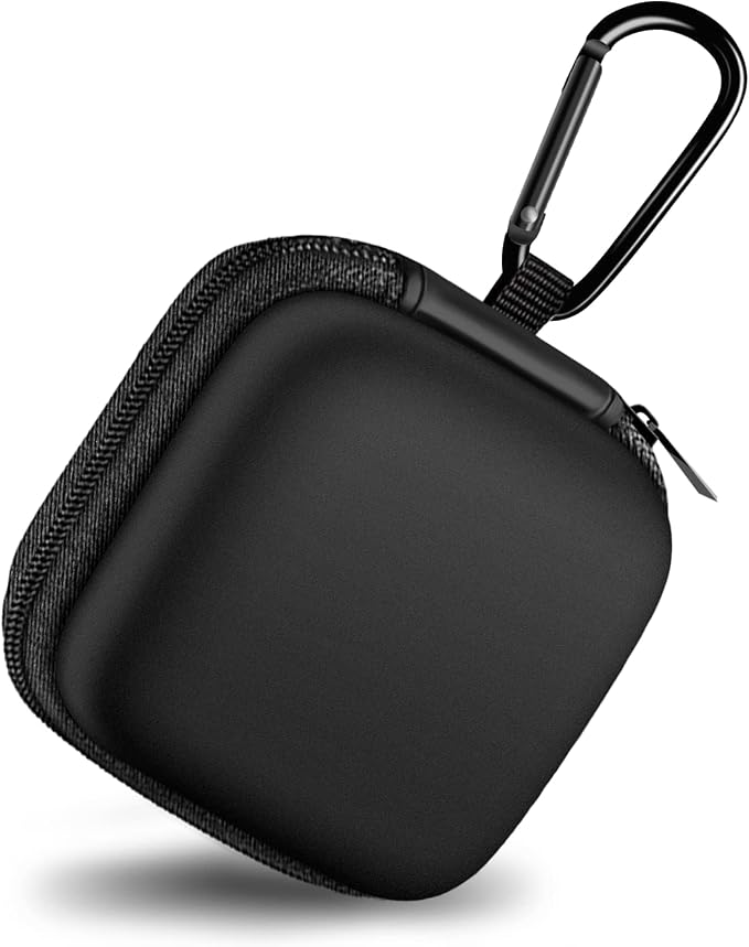 Square Earbud Case Portable EVA Storage Bag Cell Phone Accessories Organizer with Carabiner for Wired/Wireless Earphone, Earbud, Earpieces, SD Memory Card, Camera Chips, Tech Pouch, Black by Woyinger