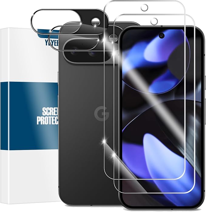 Screen Protector for Google Pixel 9, [2+2 Pack] Tempered Glass for Pixel 9 & Camera Lens Protectors[Ultrasonic Fingerprint Unlock] [Case Friendly] [Bubble-Free] 6.3 Inches by YEYEBF