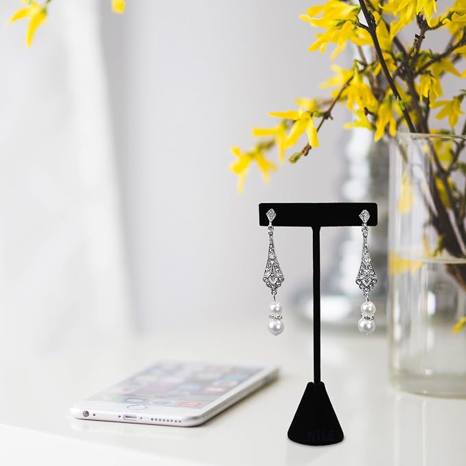 Ikee Design 6 Pcs Set Earring Jewelry Display, Premium White Faux Leather | STURDY EARRING DISPLAY: Black velvet stand with a stable metal base for showroom and trade show use; 2.5"W x 5.5"H. - Image 7