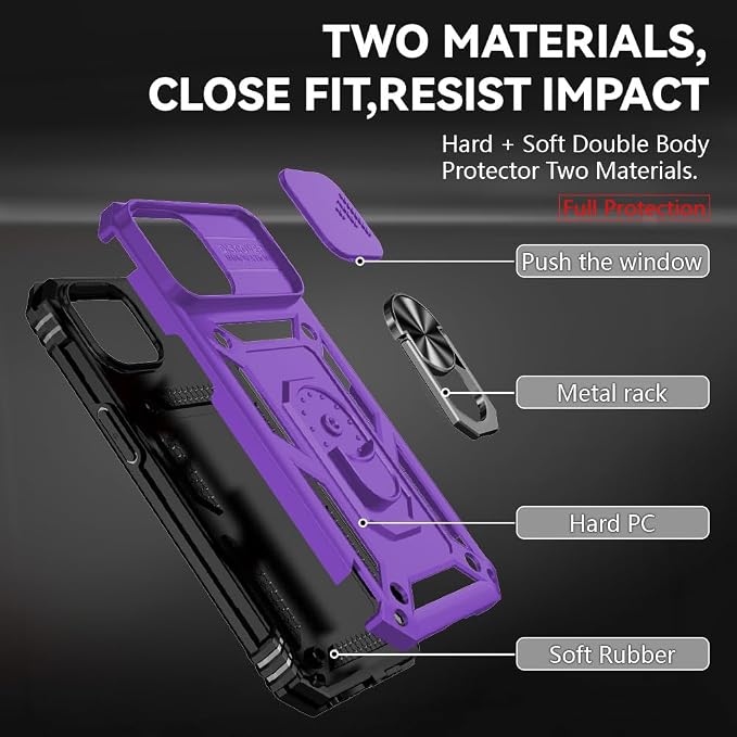 HNHYGETE for iPhone 15 Case with HD Screen Protector: [Military Grade 20ft. Drop Tested] Ring Shockproof Protective Phone Case for - iPhone 15 Purple - Image 5