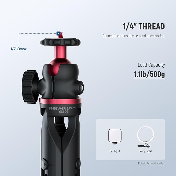 NEEWER Entry Level Version Mini Tripod for Camera, 360° Small Desk Portable DSLR Webcam Cell Phone Mount Holder Stand Selfie Stick Grip Compatible with iPhone Samsung Android Video Recording, GM-2G - Image 4