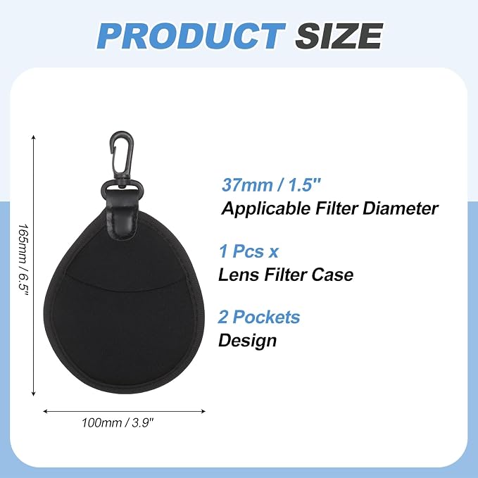 PATIKIL 37mm Lens Filter Case, 1PCS 2 Pockets Camera Filter Carry Bag Nylon Shockproof Camera Filter Lens Protector Pouch for Photography Round Circular Square Filters Storage, Black - Image 2