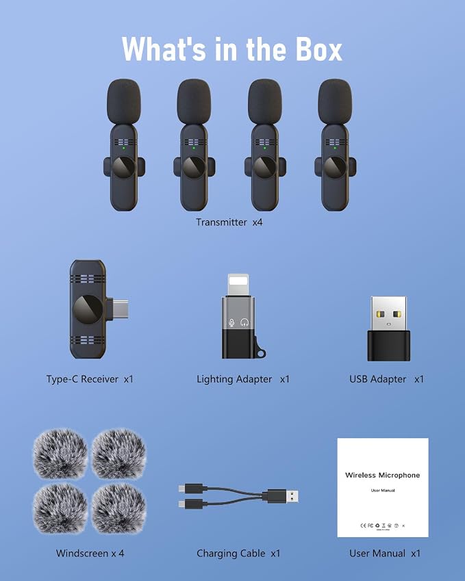 4 Mini Microphone Wireless Microphones Systems for iPhone Android Phone Pad Computer, Pro Clip On Small Lavalier Lapel Mics Tiny for Content Creators Video Recording Vlogging, 48KHz 24Bit - Image 7