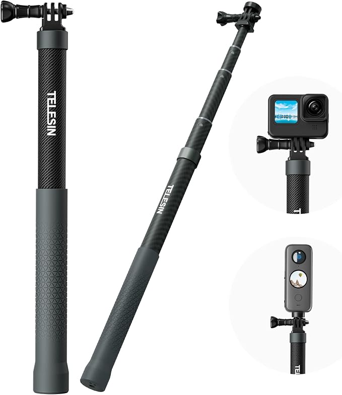 TELESIN 120cm/47.2in Invisible Selfie Stick for GoPro DJI Insta360 | Carbon Fiber Waterproof Long Pole for DJI Osmo Nano Action 6 5 Pro 4 Pocket 4 3 GoPro 13-5 Insta360 Luna Ultra X5 Xtra Muse by telesin