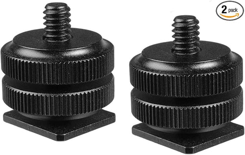 (2 Packs) Fotasy Hot Shoe to 1/4 Adapter, Camera Hot Shoe Mount Adapter, Flash Shoe to 1/4"-20 Male Post Adapter with Locking Disk by Fotasy