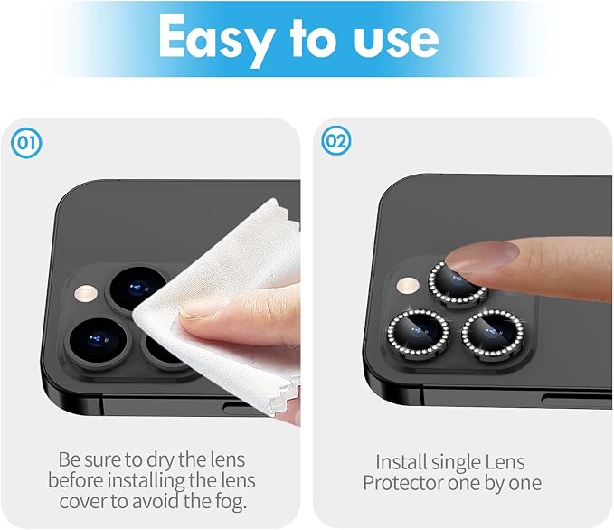 for iPhone 14 Pro/14 Pro Max Camera Lens Protector Diamond, Black | Individual Metal, 9H Hardness, Scratch Resistant, Shockproof, Drop Protection, Case Friendly, Stylish Accessories - Image 7