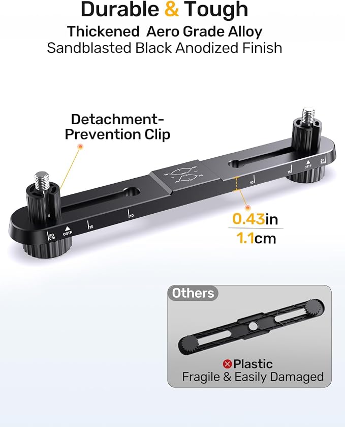 Stereo Mic Bar, Adjustable Dual Microphone Mount Bar,Universal Double Mic Holder for Stand,Precision Stereo Spacing Mic Bar for Podcast,Live Streaming,Studio Recording,Fit 3/8"&5/8" Threaded Mic Stand - Image 7