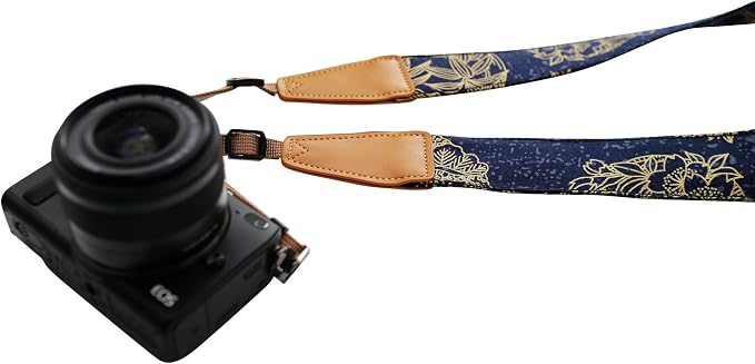 UNIKSTRAP Original Design Personalized Adjustable Camera Strap Golden Flowers Line Drawing on Blue, Fit for Canon Nikon Sony Olympus Interchangeable Lens Digital Camera/DSLR etc. - Image 3