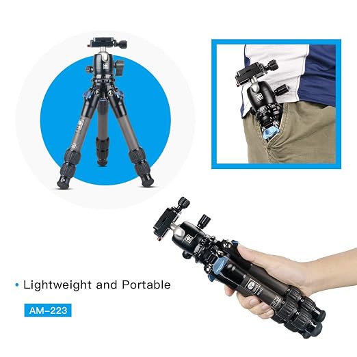 SIRUI AM-223 Carbon Fiber Camera Tripod Mini Travel Compact Tripod with 360° B-00K Ball Head, Arca Swiss Quick Release Plate, Loads up 15KG, Max Height 16", Folded Height 12.1",Black - Image 6