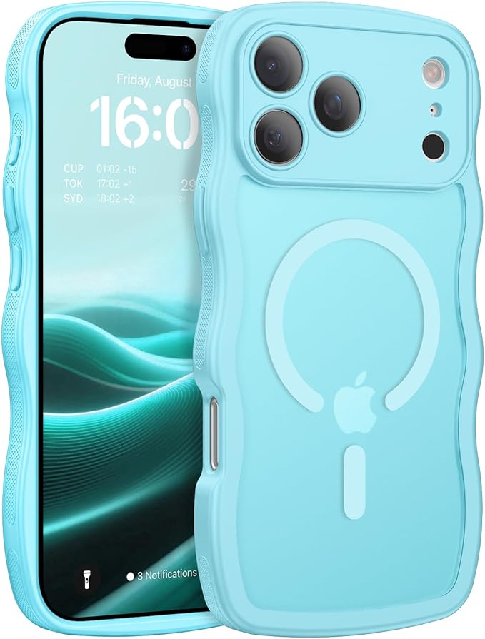 BENTOBEN Magnetic for iPhone 17 Pro Case, Cute Wavy Full Camera Protection [Compatible with MagSafe] Matte Anti-Slip Bumper Women Girls Boys Protective Cover for 17 Pro 6.3", Sky Blue by BENTOBEN