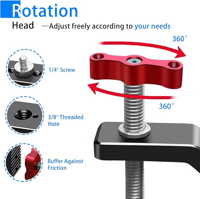 C Clamp Camera Clamp Mount with 1/4" and 3/8" Threaded Holes - 2.44 Inch Jaw Opening - Max Load 12lb/5kg - Image 7
