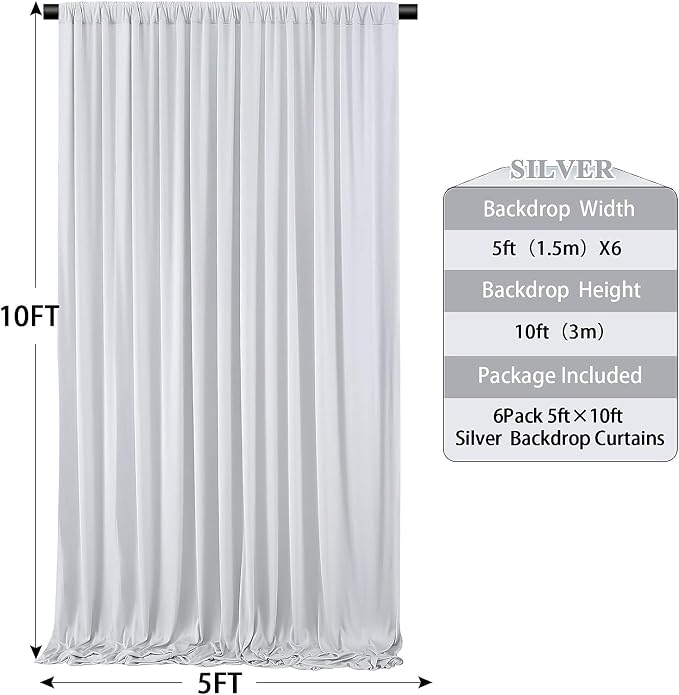 30ft x 10ft Wrinkle Free Silver Backdrop Curtain for Parties, Thick Fabric Backdrop Drapes for Wedding Space Birthday Party Photography Background Baby Shower Decor - Image 6
