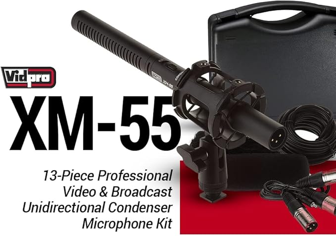 VidPro XM-55 13-Piece Professional Video & Broadcast Unidirectional Condenser Shotgun Microphone Kit - Complete Set Includes 2 Mounts Adapters Cables and More Perfect for Indoor and Outdoor Recording - Image 2