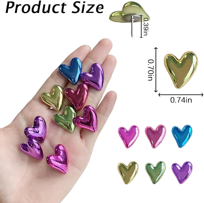 60 Pcs of Cute Soft Wooden Board thumbtack with Golden Hearts can be Used for Photo Walls, memos, whiteboards, and Decorative thumbtack (Mixed Color) - Image 2