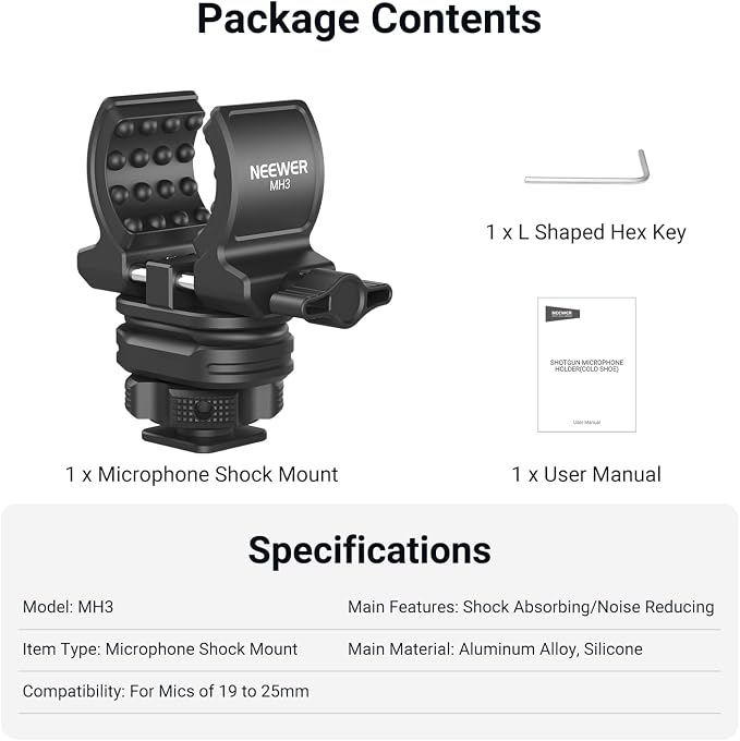 NEEWER Microphone Holder with Cold Shoe Adapter, Noise Reducing Shock Absorbing Mic Mount Accessories with Built in Silicone Pads, for Mics of 0.7" to 1" (19 to 25mm) in Diameter, MH3 | Noise Reducing Accessories with Built in Silicone Pads, for Mics o... - Image 7