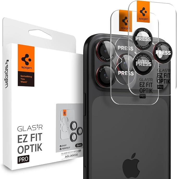 Spigen Camera Lens Protector for iPhone 16 Pro Max,16 Pro,15 Pro Max,15 Pro | GlasTR EZ Fit Optik Pro, 9H+ Tempered glass, Scratch resistant, Auto-align tray, Case-friendly - L-Series [2 Pack] by Unknown