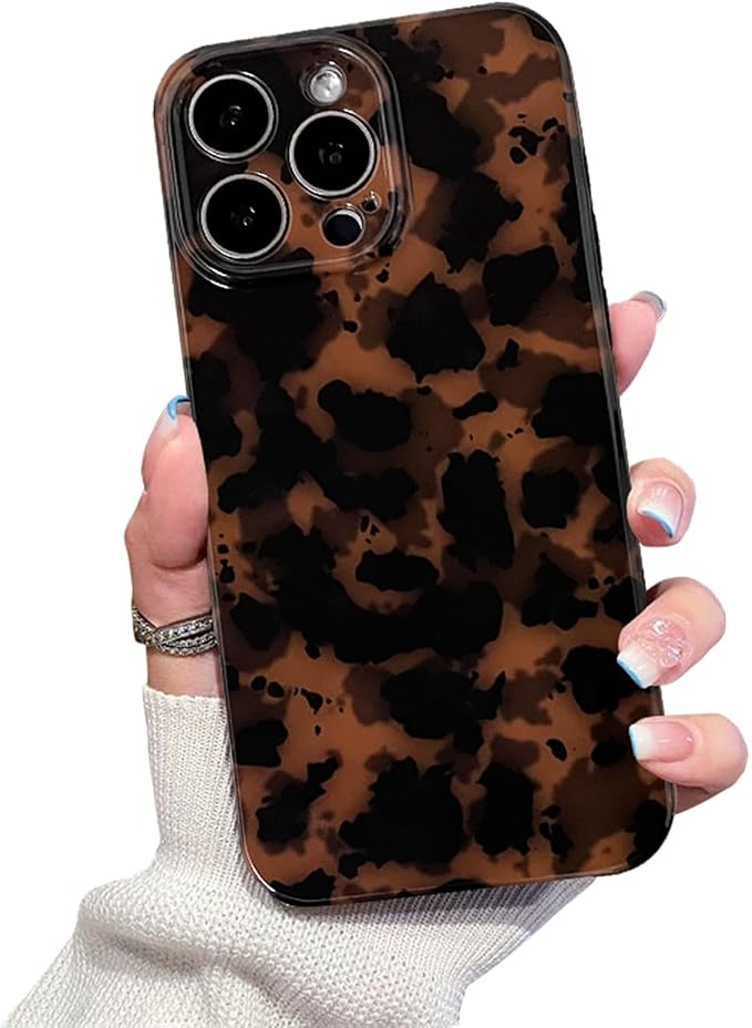 Cute Phone Case for iPhone 14 Pro Max Case Amber Leopard Print | Cheetah Tortoiseshell Pattern,Full Camera Protective,Slim Shockproof TPU,Aesthetic Girly Glossy Cover for Women Men-Brown by XQAGU