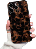 Cute Phone Case for iPhone 16 Pro Max Case Amber Leopard Print | Cheetah Tortoiseshell Pattern,Full Camera Protective,Slim Shockproof TPU,Aesthetic Girly Glossy Cover for Women Men-Brown by XQAGU