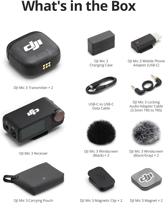 DJI Mic 3 (2 TX + 1 RX + Charging Case), Wireless Microphone | Mini Mic for iPhone/Camera/Android, Ultralight, Adaptive Gain Control, Dual Band Anti-Interference, 28h Use, Vlog - Image 8