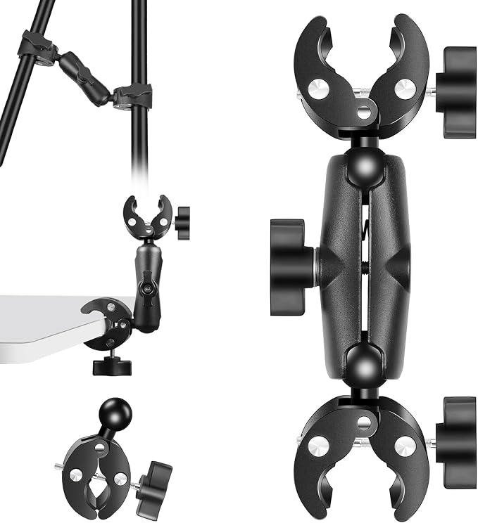 Double Mount Clamp for Action Camera, PULUZ Super Clamp Adapter Double Head Multifunction Holder for Motorcycle, Photography Light Fixture Bracket,Umbrella,Selfie Stick,Reflector by PULUZ