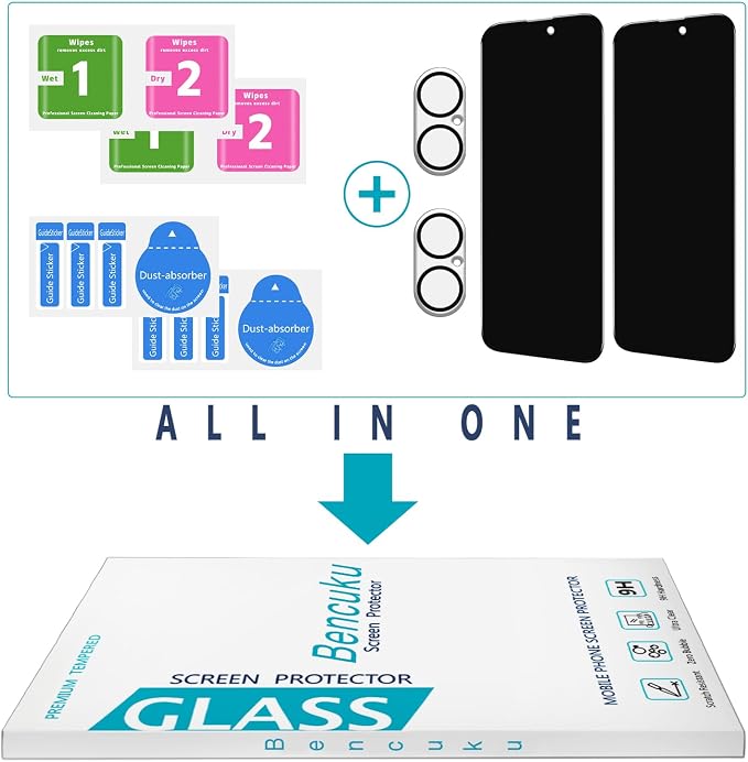 2+2 Pack Privacy Screen Protector for iPhone 16 Tempered Glass | Anti-Spy Privacy Protection, with Camera Lens Protector, Anti Scratch, Bubble Free - Image 7