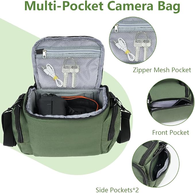 Ainiv DSLR Camera Bag, Large Waterproof Anti-Shock SLR Camera Case, Green | Adjustable Shoulder Strap Camera Backpack, Portable Crossbody Single Shoulder Backpacks Compatible with Canon, Sony, Nikon - Image 3