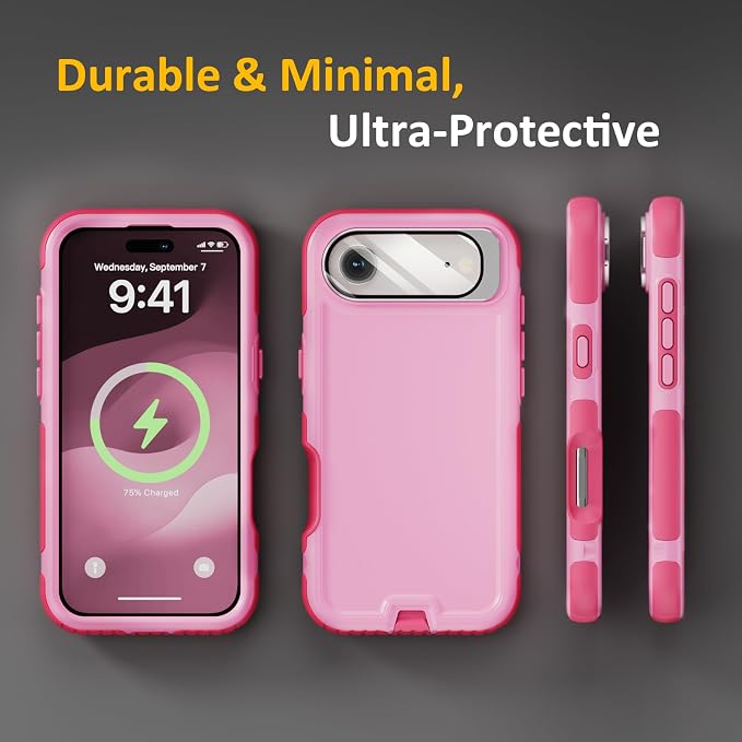 Follaroma Magnetic for iPhone 17 Air Case with Camera Cover Stand,Pink,6.5" | Built-in Glass Camera Cover Stand,Compatible with MagSafe,Heavy Duty Shockproof Protective,Military-Grade Anti-DropDual Case - Image 8