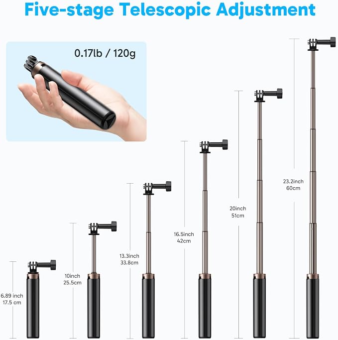 AKASO 23.6"/60cm Selfie Stick Tripod Extendable Action Camera Mount | Compatible with AKASO EK7000/Brave 4/EK7000 Pro/Brave 7 LE/Brave 7/GoPro Hero 13/12/11/10/ 9/Max/DJI Osmo Action 5/4/3 - Image 2