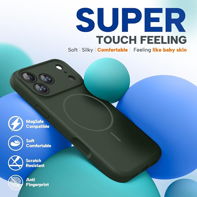 Miracase Magnetic for iPhone 17 Pro Case, Silicone, Dark Green | Compatible with MagSafe, Soft Microfiber Lining,Shockproof Drop Protection Phone Case for 17 Pro - Image 6