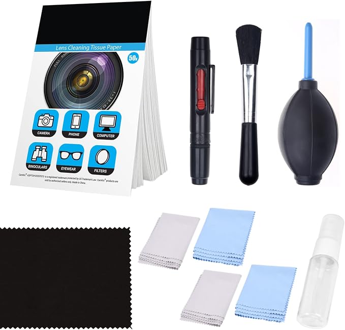 CamKix Camera Lens Cleaning Kit, Air Blower, 2-in-1 Lens Cleaning Pen | Cleaning Brush, Empty Spray Bottle, Lens Cleaning Paper Tissues and 5 Microfiber Cloths; No Liquid Included. by CamKix