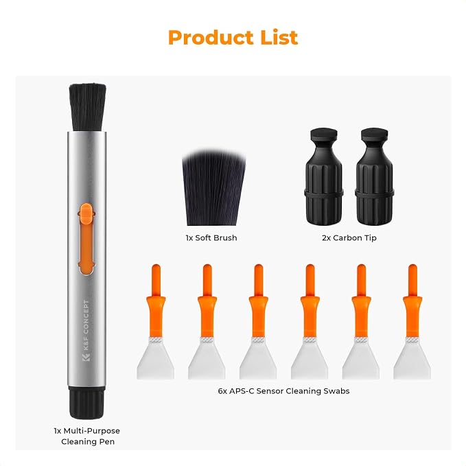 K&F CONCEPT Versatile Switch Lens Cleaning Pen for Phone Tablet AR Glasses | 16mm Half-Frame Swab X6,Suede Carbon Head X2,Soft Brush,Aluminum Alloy Pen Body,Individually Packed,Portable and Hygienic - Image 9