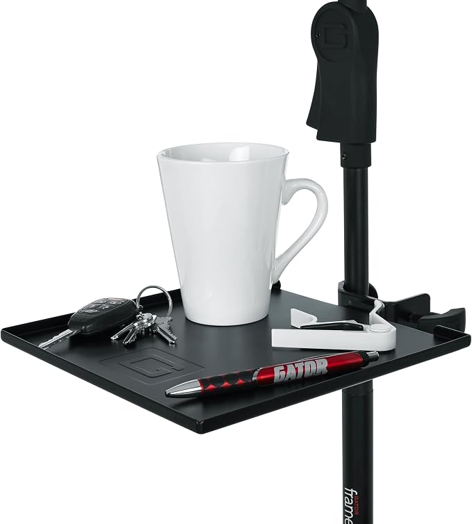 Gator Frameworks Microphone Stand Utility Shelf; 9" x 9" (GFW-SHELF0909) | Steel Tray Secures Accessories with Raised Edges and Clamps to Most Mic Stands 10 lb Weight Capacity - Image 9